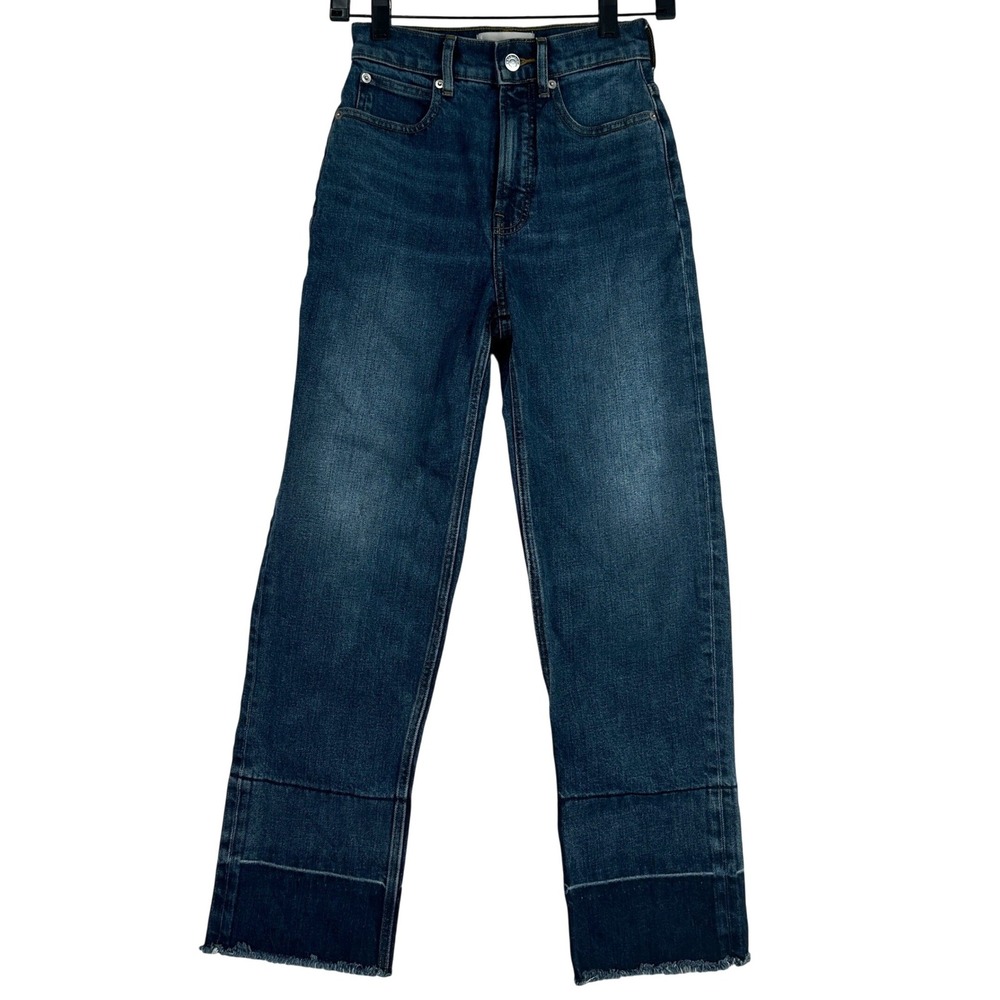 Everlane‎ Way-High Jean Women 23 Indigo Blue Raw Hem Straight Leg High Rise